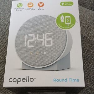 Capello Round Time Gray Alarm Clock with USB Charger